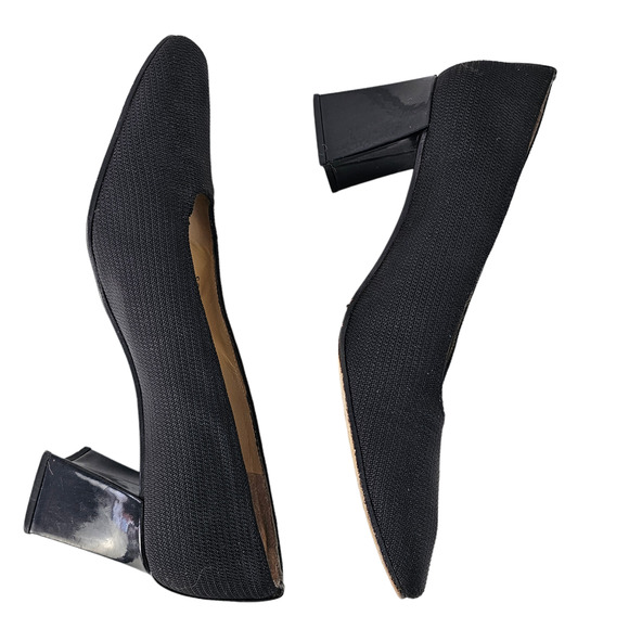 Shoes Stuart Weitzman black fabric square toe block heel pumps 7.5 - Picture 4 of 12